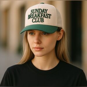 Sunday Breakfast Club Green and Cream Trucker Hat
